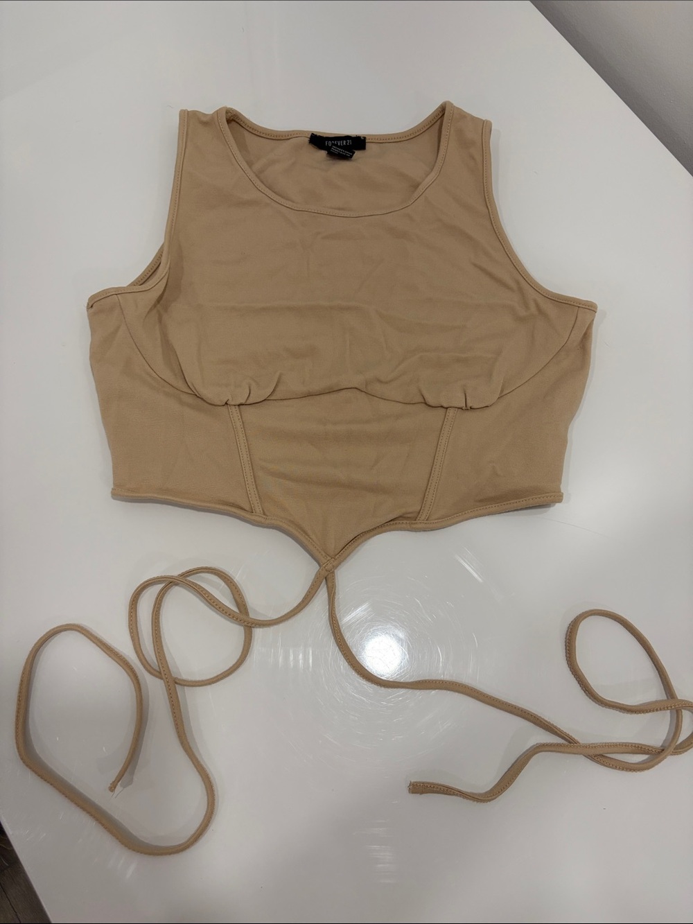 Forever 21 Beige Corset-Style Tie-Back Crop Top